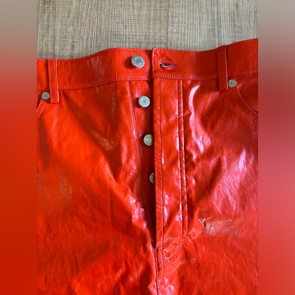 HELMUT LANG GLOSSY PATENT STRETCH 100% LEATHER FIVE POCKET (orange / red) SZ 12 - Picture 6 of 11